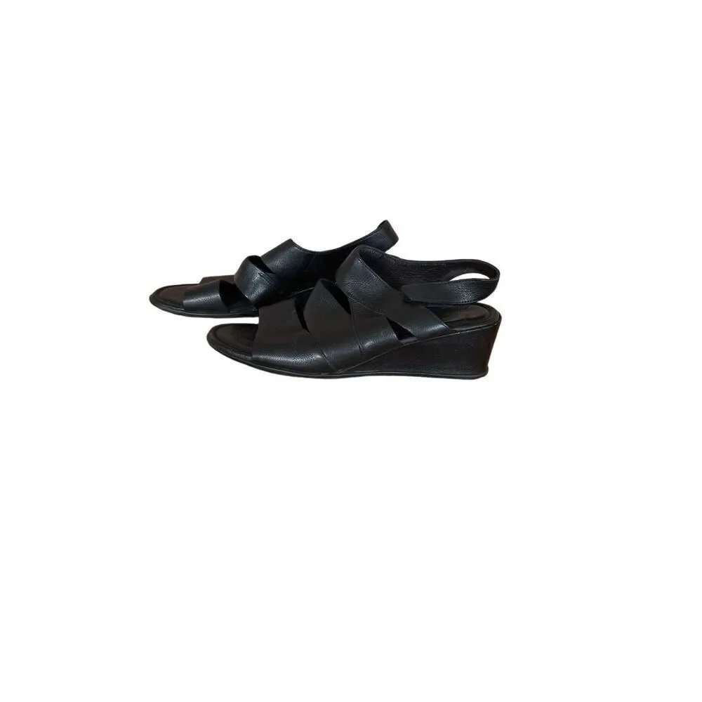Ecco Womens Black Felicia Hook-And-Loop Wedge Sandals Size 37